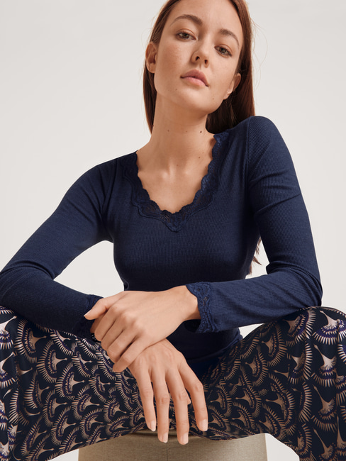 CALIDA Richesse Lace Langarm-Shirt aus Wolle & Seide